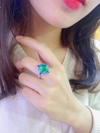 ANSTER JEWELRY 4.6 CTW Round Lab Grown Emerald 18K Gold Ring plated