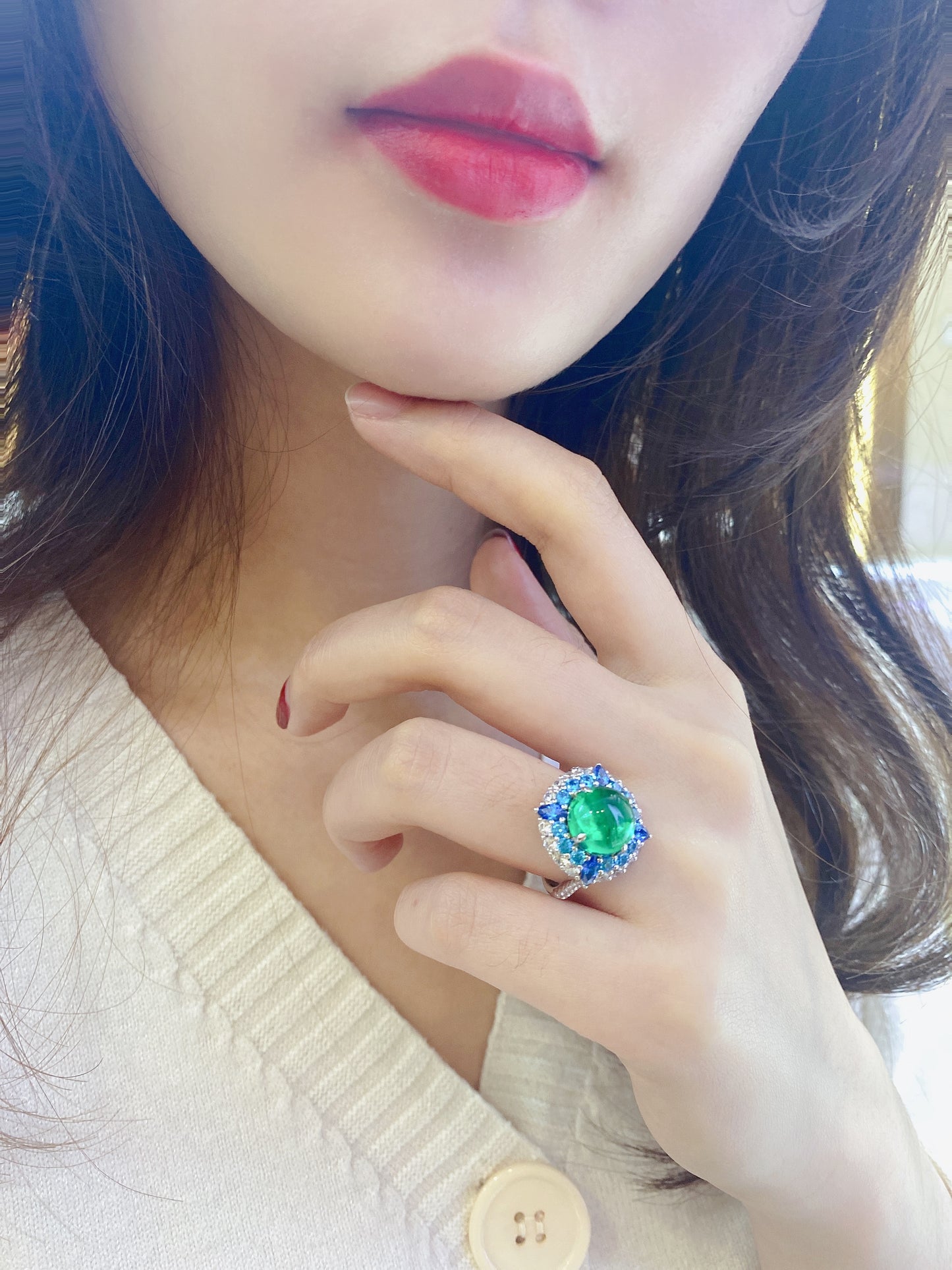 ANSTER JEWELRY 4.6 CTW Round Lab Grown Emerald 18K Gold Ring plated