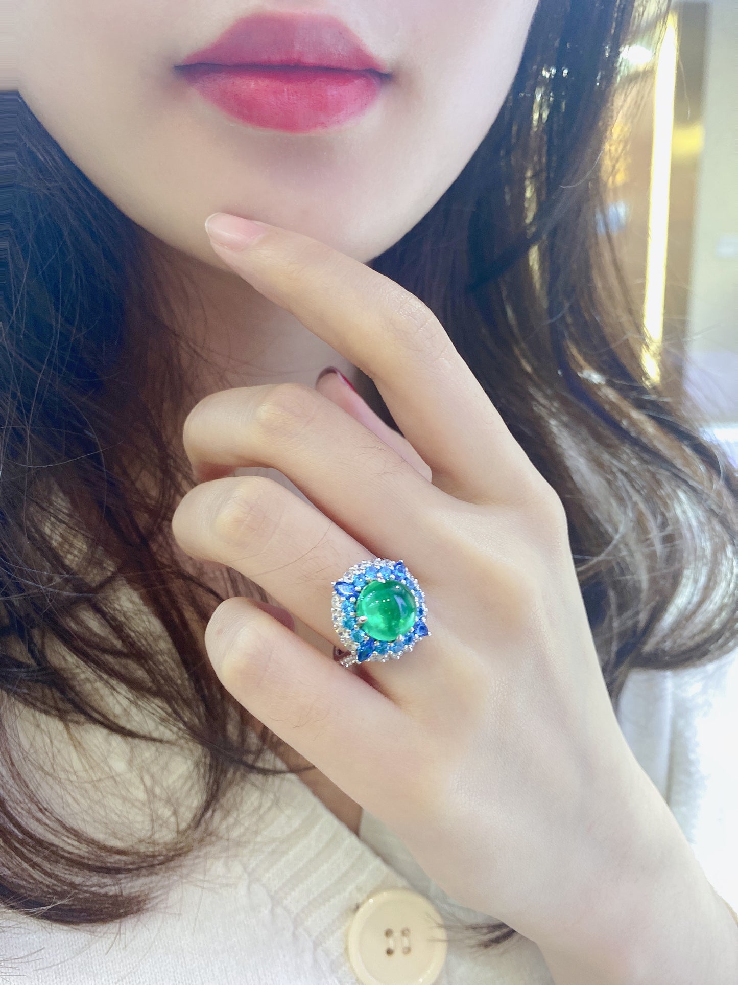 ANSTER JEWELRY 4.6 CTW Round Lab Grown Emerald 18K Gold Ring plated