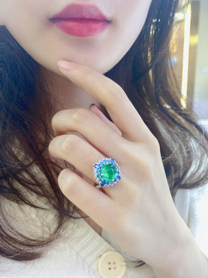 ANSTER JEWELRY 4.6 CTW Round Lab Grown Emerald 18K Gold Ring plated