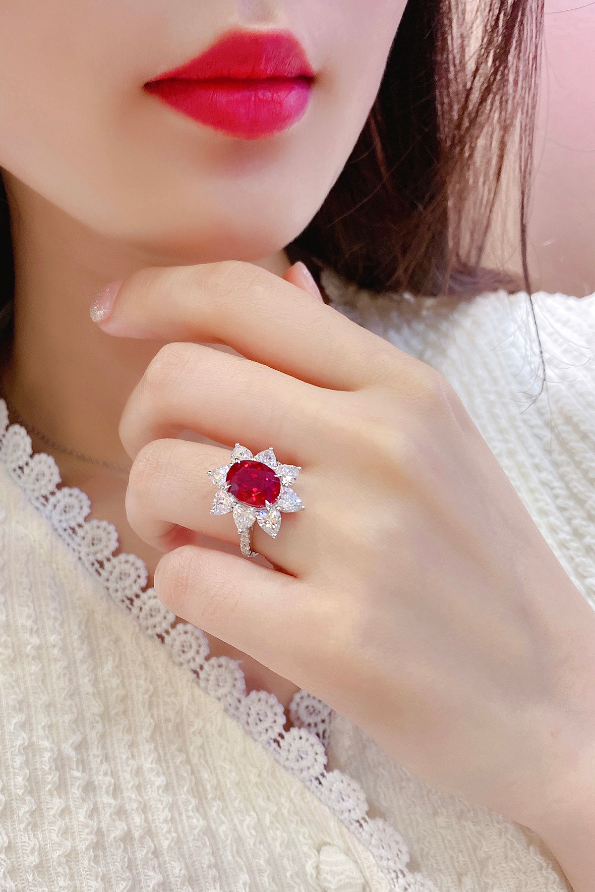 3.9 CTW Oval Lab Grown Ruby S925 Ring plated