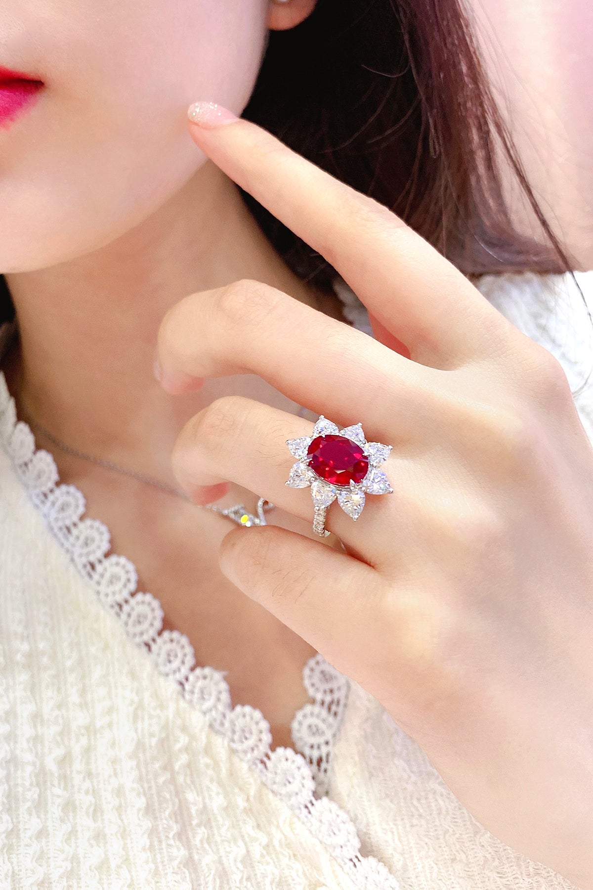 3.9 CTW Oval Lab Grown Ruby S925 Ring plated