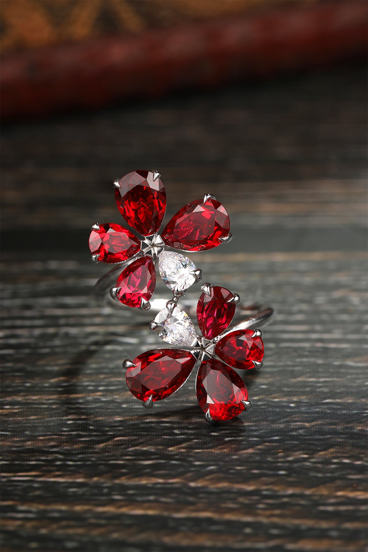 5.8 CTW Pear Lab Grown Ruby S925 Ring plated