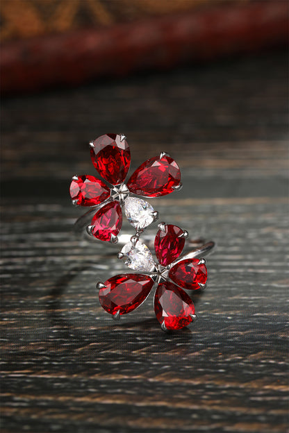 5.8 CTW Pear Lab Grown Ruby S925 Ring plated