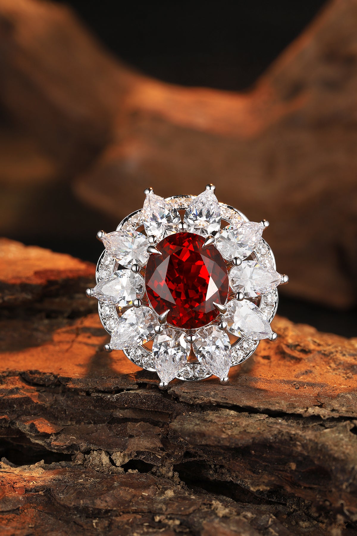 6.6 CTW Oval Lab Grown Ruby S925 Ring plated