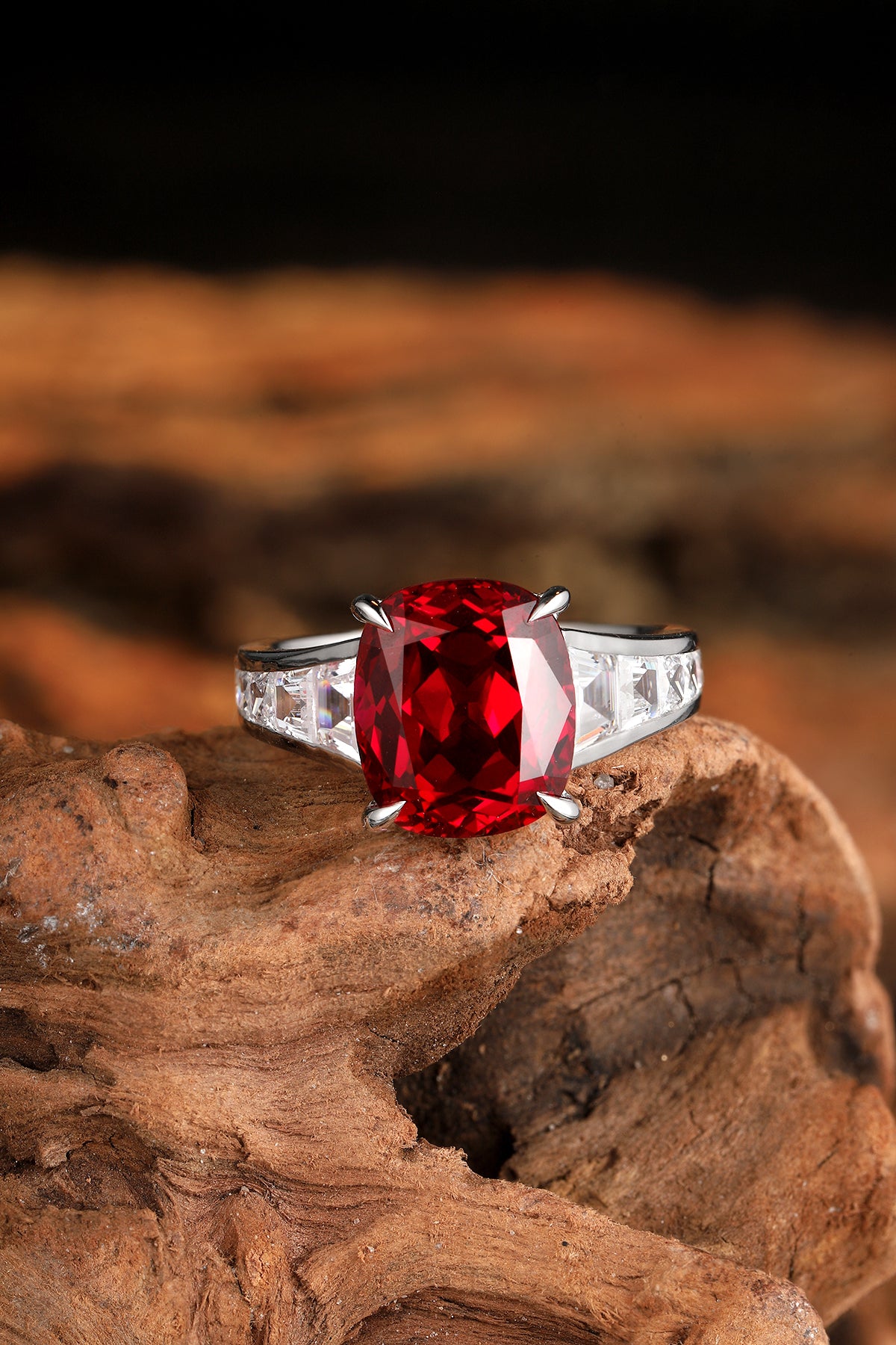 5.5 CTW Princess Lab Grown Ruby S925 Ring plated