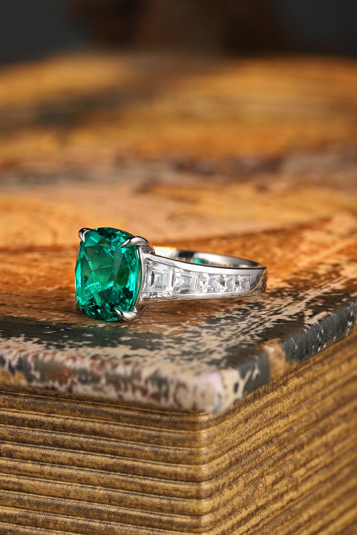 ANSTER JEWELRY 3.5 CTW Princess Lab Grown Emerald 18K Gold Ring plated