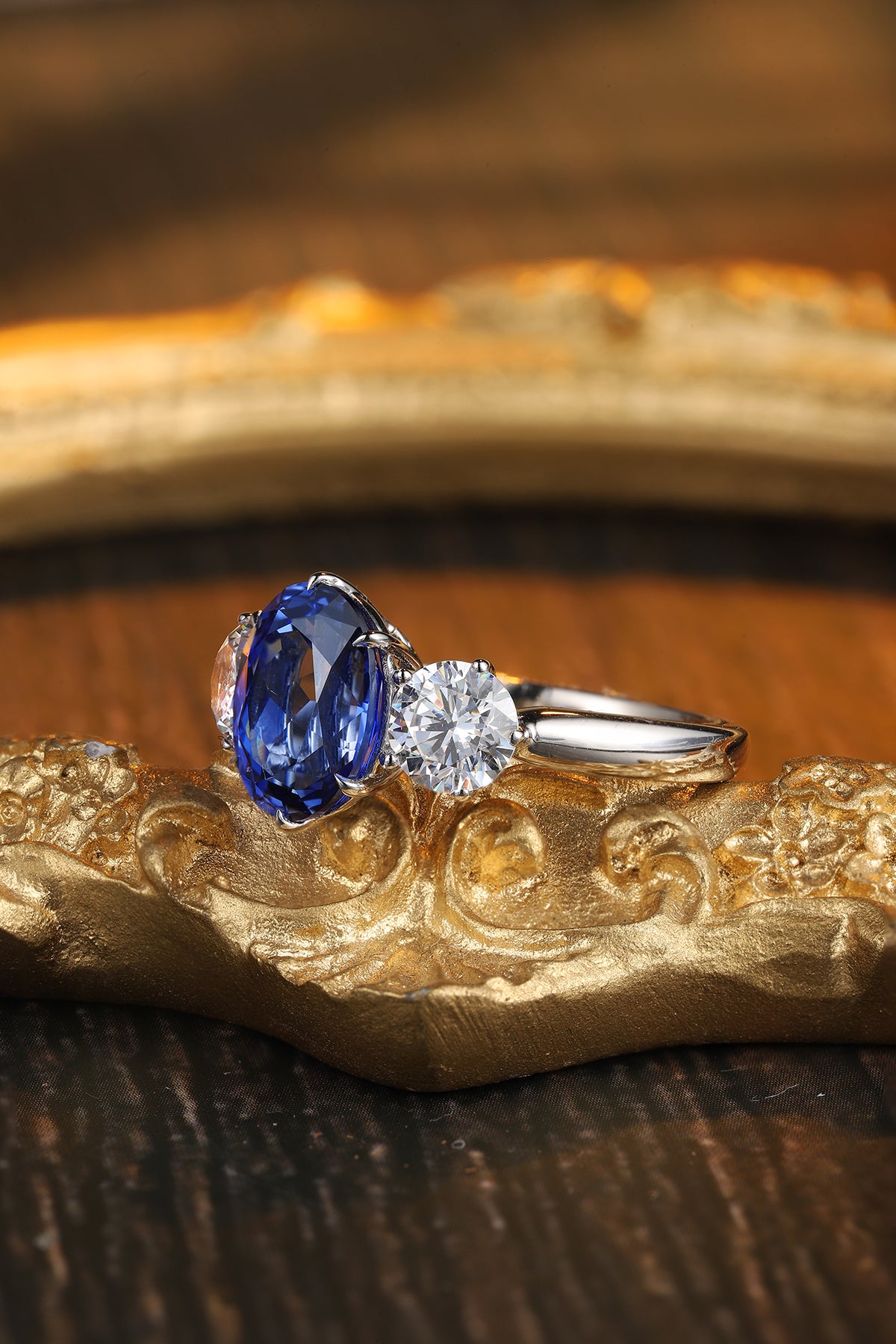 3.5 CTW Oval Lab Grown Sapphire S925 Ring plated