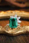 ANSTER JEWELRY 6.7 CTW Princess Lab Grown Emerald 18K Gold Ring