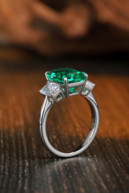 ANSTER JEWELRY 1.3 CTW Princess Lab Grown Emerald 18K Gold Ring plated