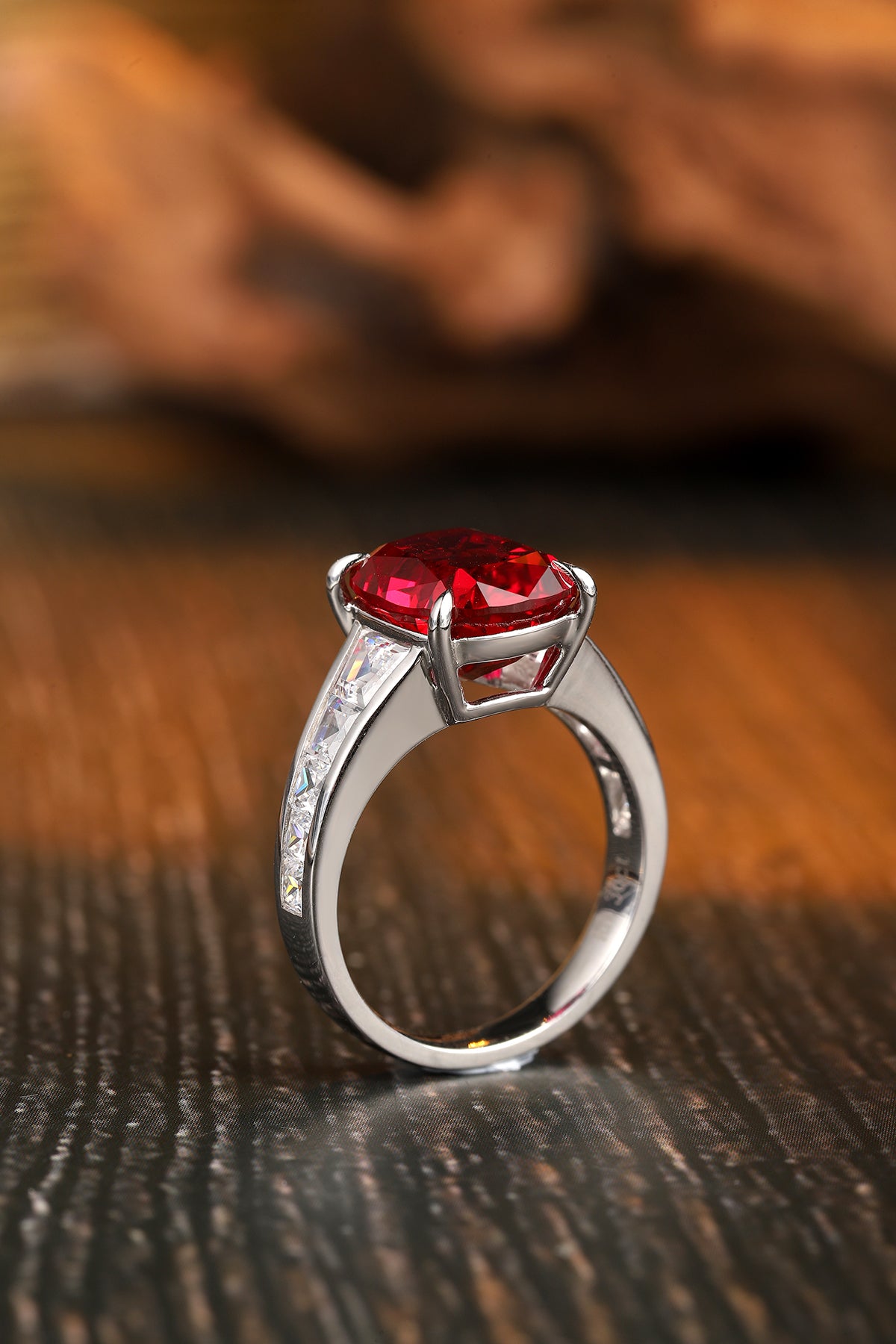 5.5 CTW Princess Lab Grown Ruby S925 Ring plated