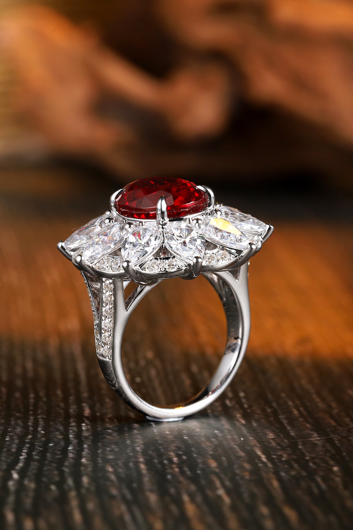 6.6 CTW Oval Lab Grown Ruby S925 Ring plated