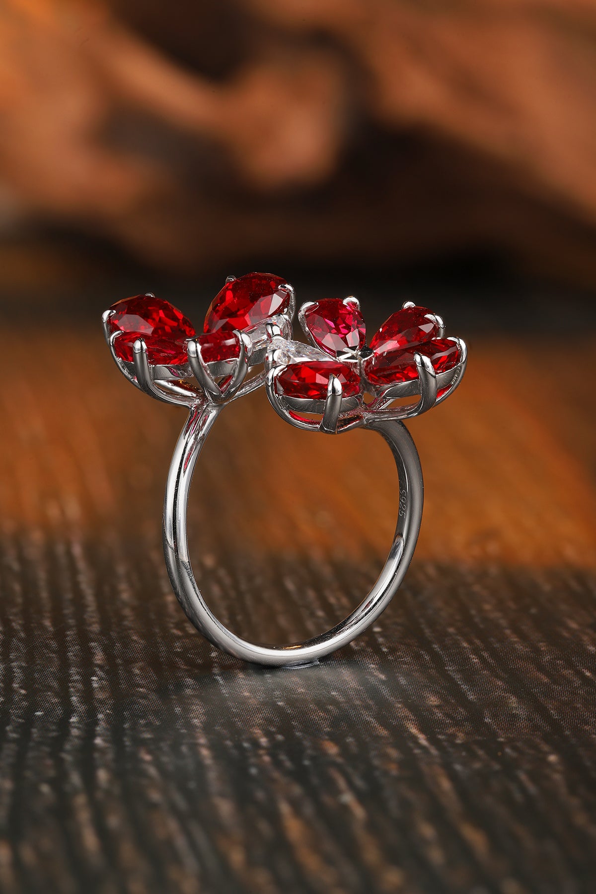 5.8 CTW Pear Lab Grown Ruby S925 Ring plated