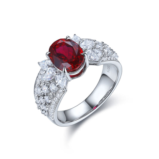 ANSTER JEWELRY 2.5 CTW Oval Lab Grown Ruby S925 Ring plated