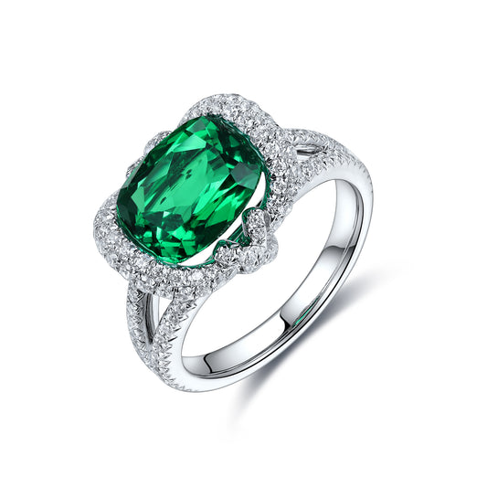 ANSTER JEWELRY 3 CTW Cushion Lab Grown Emerald 18K Gold Ring plated