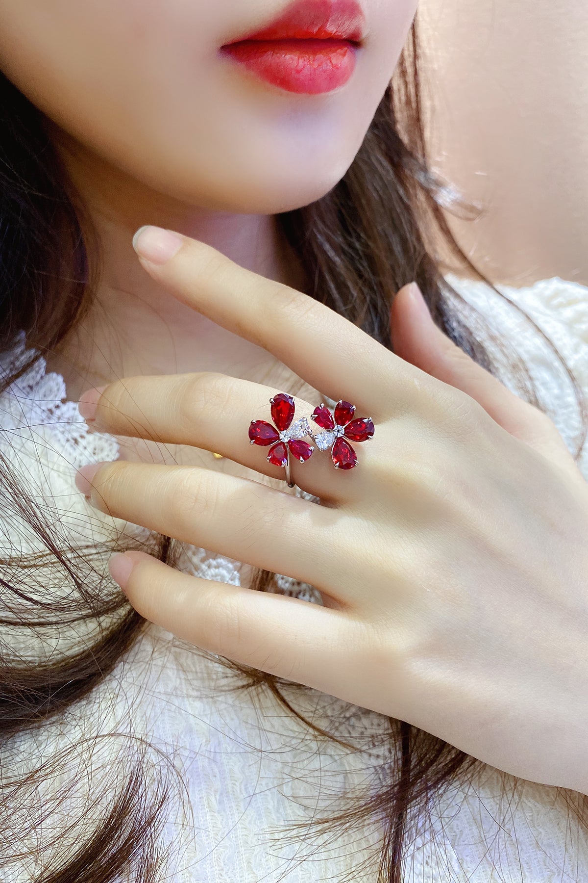 5.8 CTW Pear Lab Grown Ruby S925 Ring plated