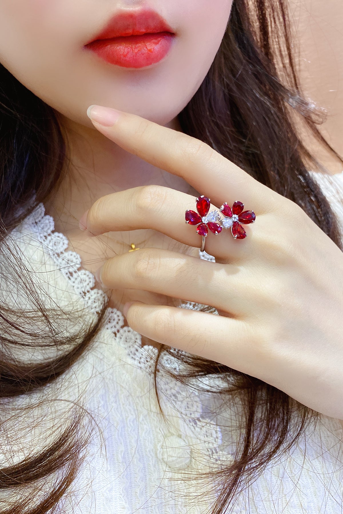 5.8 CTW Pear Lab Grown Ruby S925 Ring plated