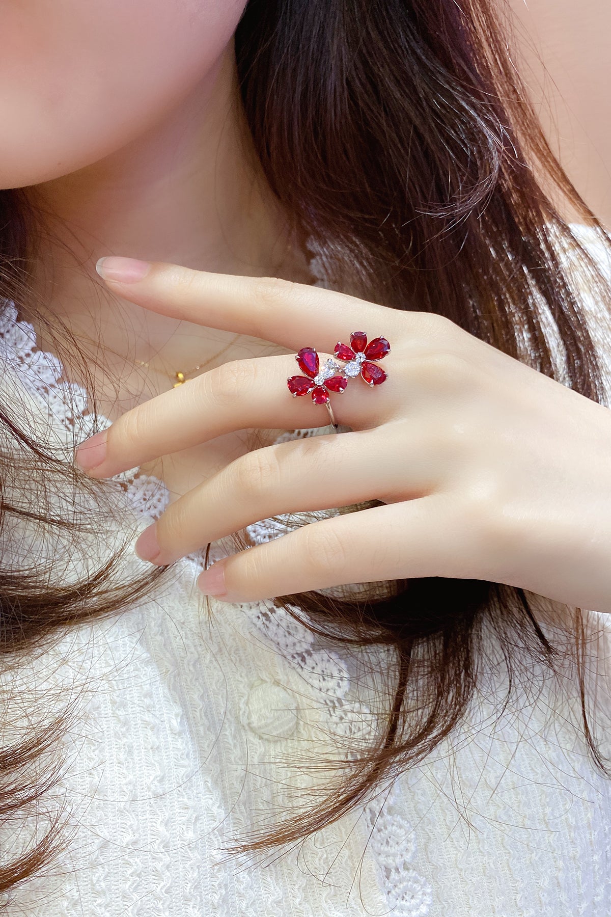 5.8 CTW Pear Lab Grown Ruby S925 Ring plated
