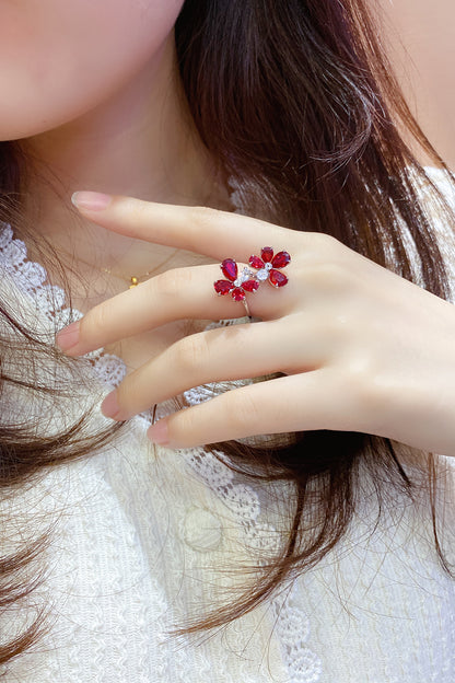 5.8 CTW Pear Lab Grown Ruby S925 Ring plated