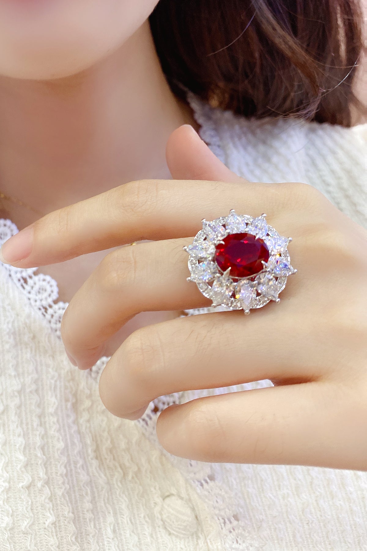 6.6 CTW Oval Lab Grown Ruby S925 Ring plated