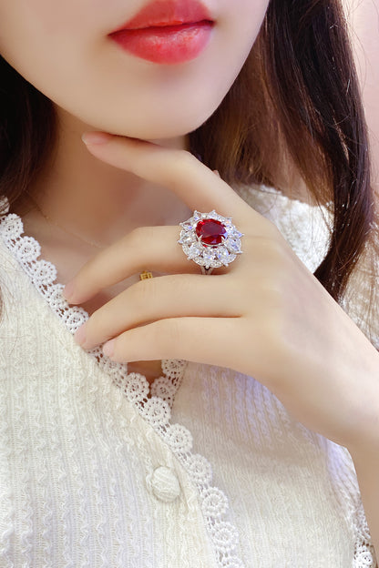 6.6 CTW Oval Lab Grown Ruby S925 Ring plated