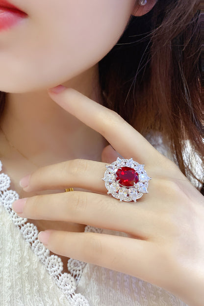 6.6 CTW Oval Lab Grown Ruby S925 Ring plated
