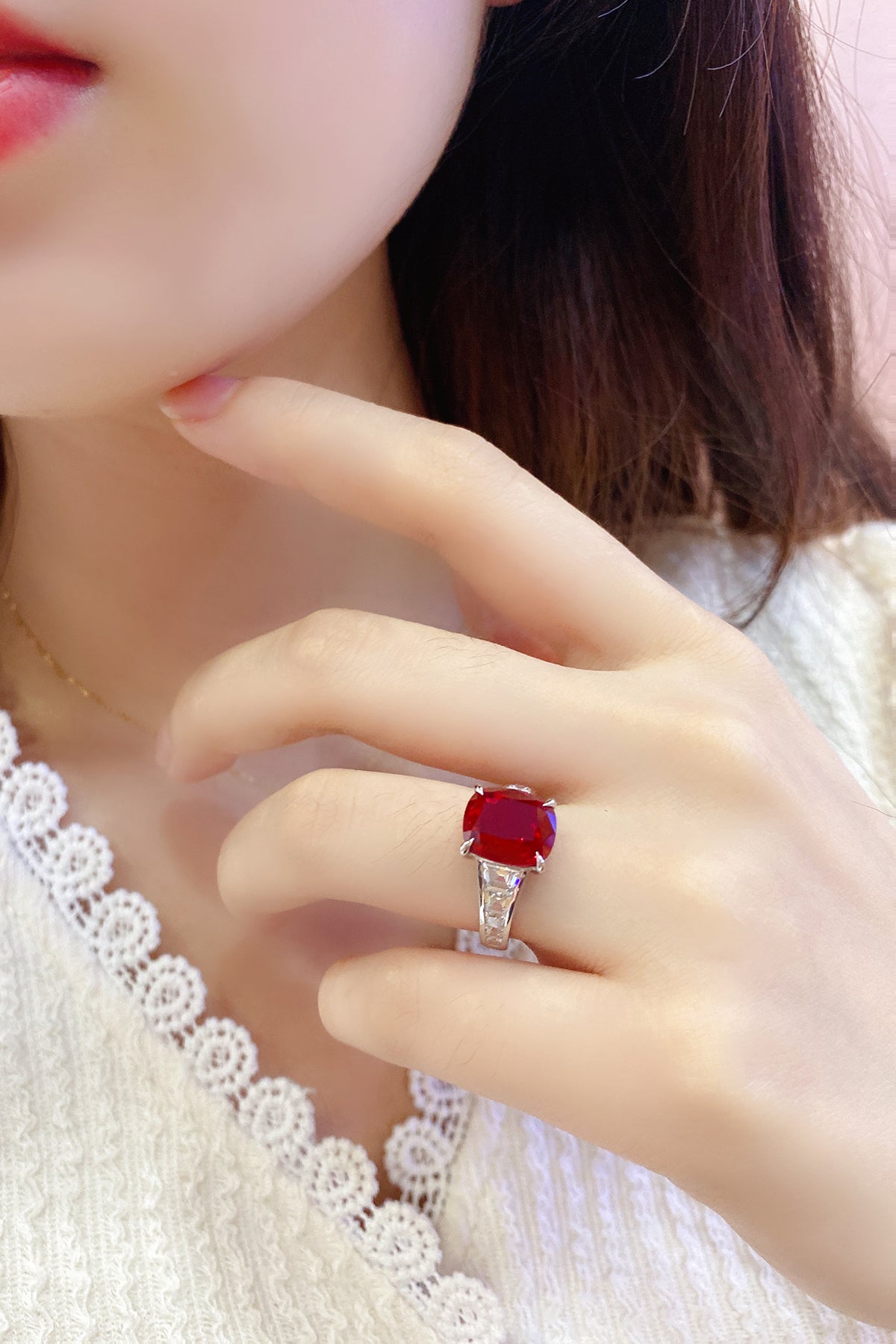 5.5 CTW Princess Lab Grown Ruby S925 Ring plated