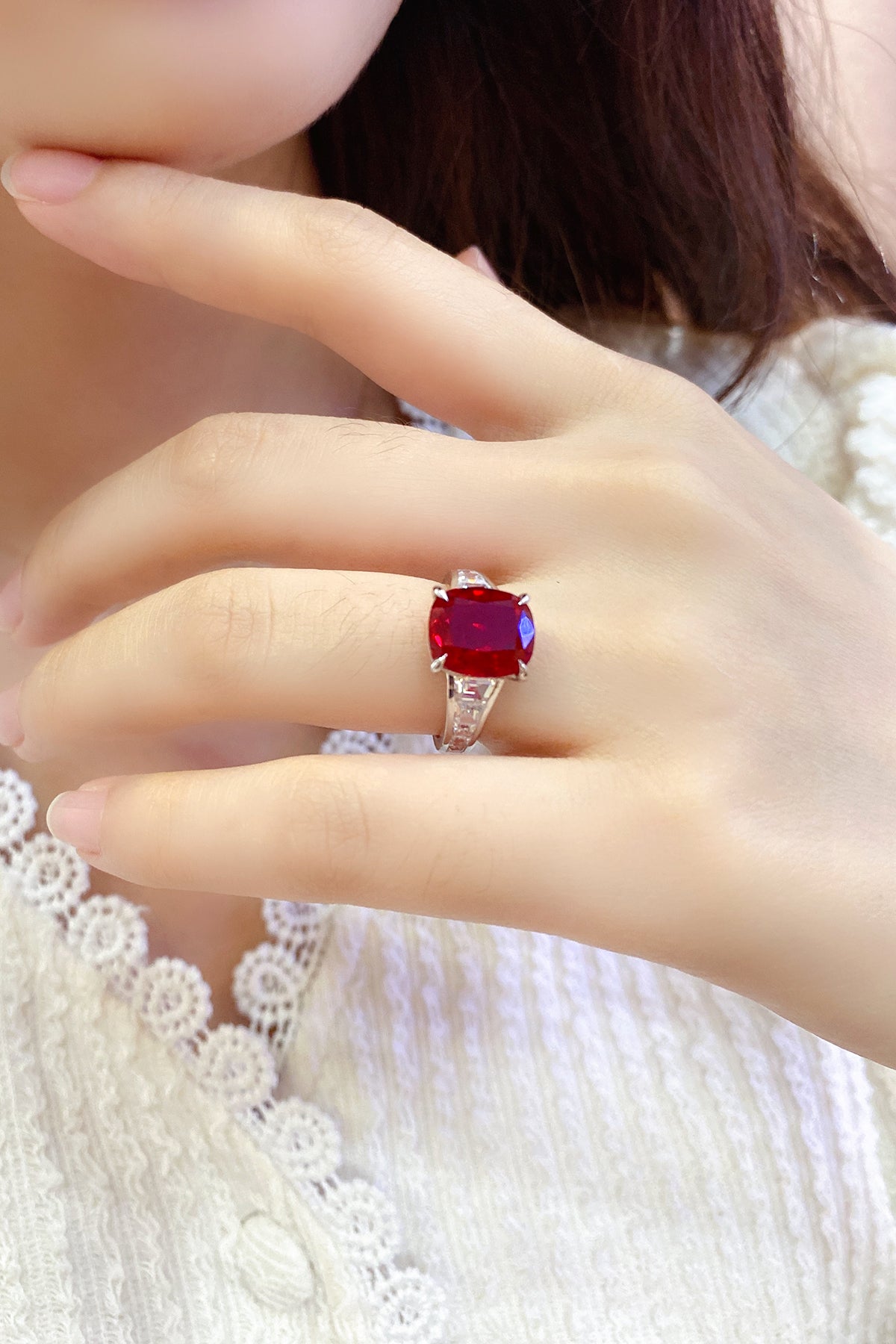 5.5 CTW Princess Lab Grown Ruby S925 Ring plated