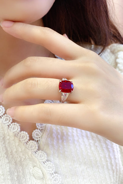 5.5 CTW Princess Lab Grown Ruby S925 Ring plated
