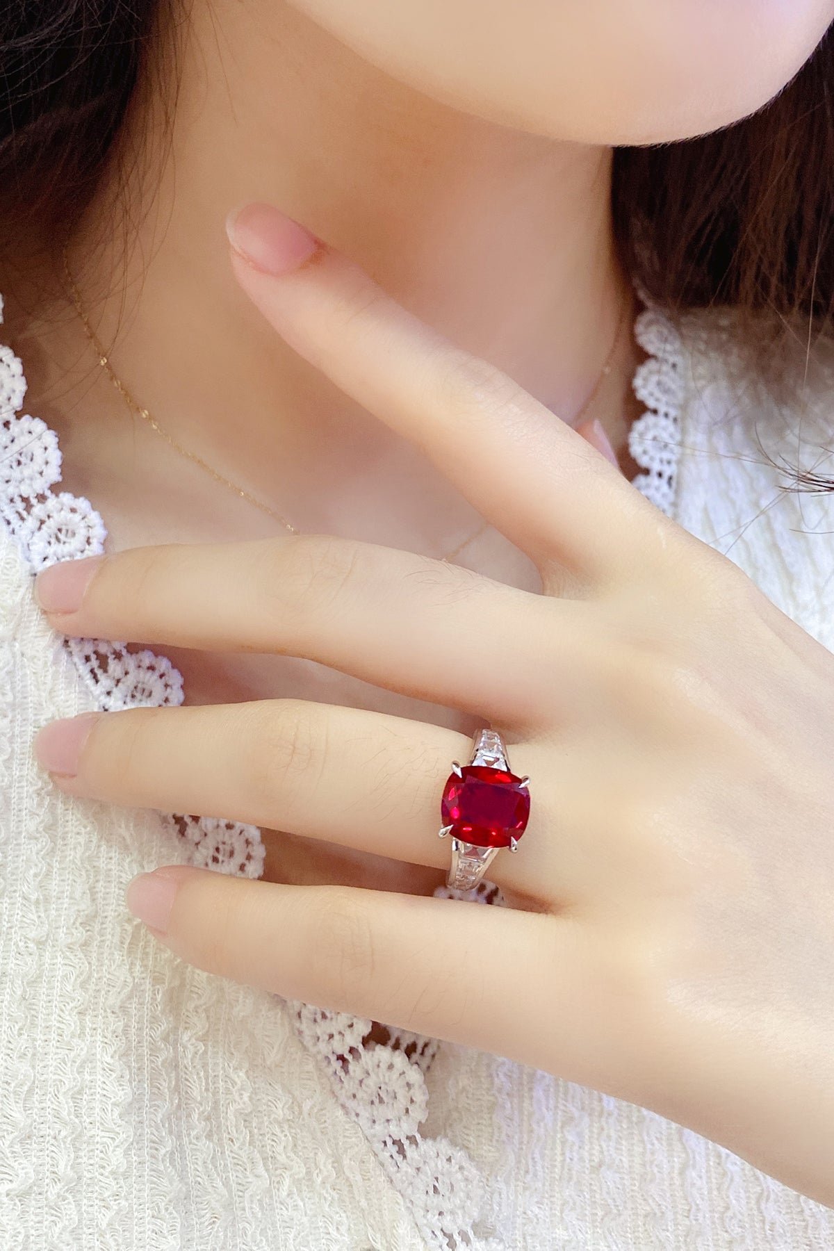 5.5 CTW Princess Lab Grown Ruby S925 Ring plated