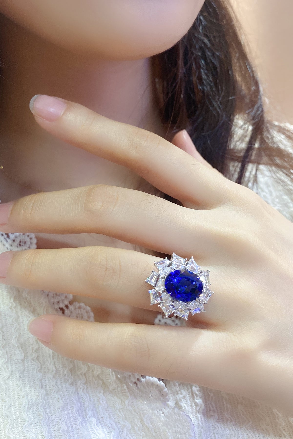 5 CTW Oval Lab Grown Sapphire S925 Ring plated