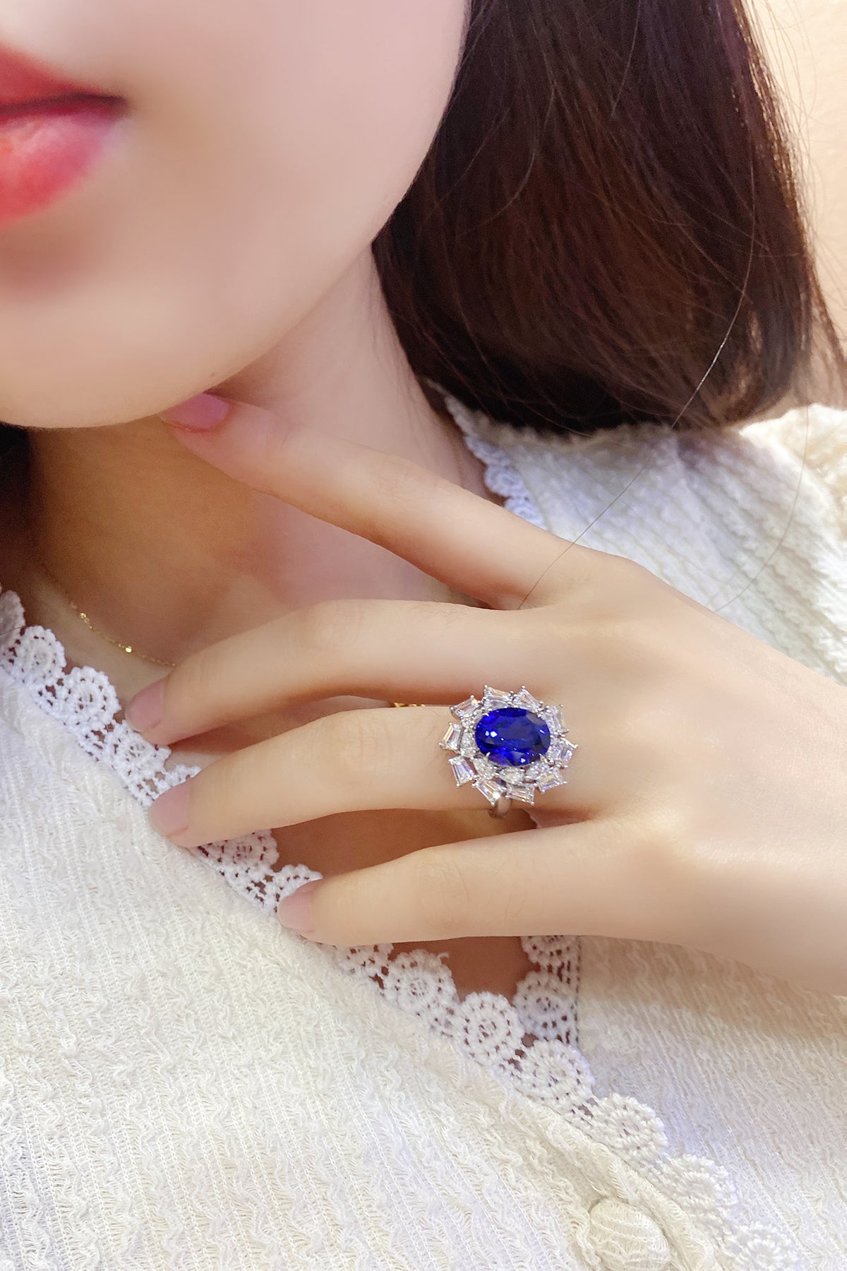 5 CTW Oval Lab Grown Sapphire S925 Ring plated