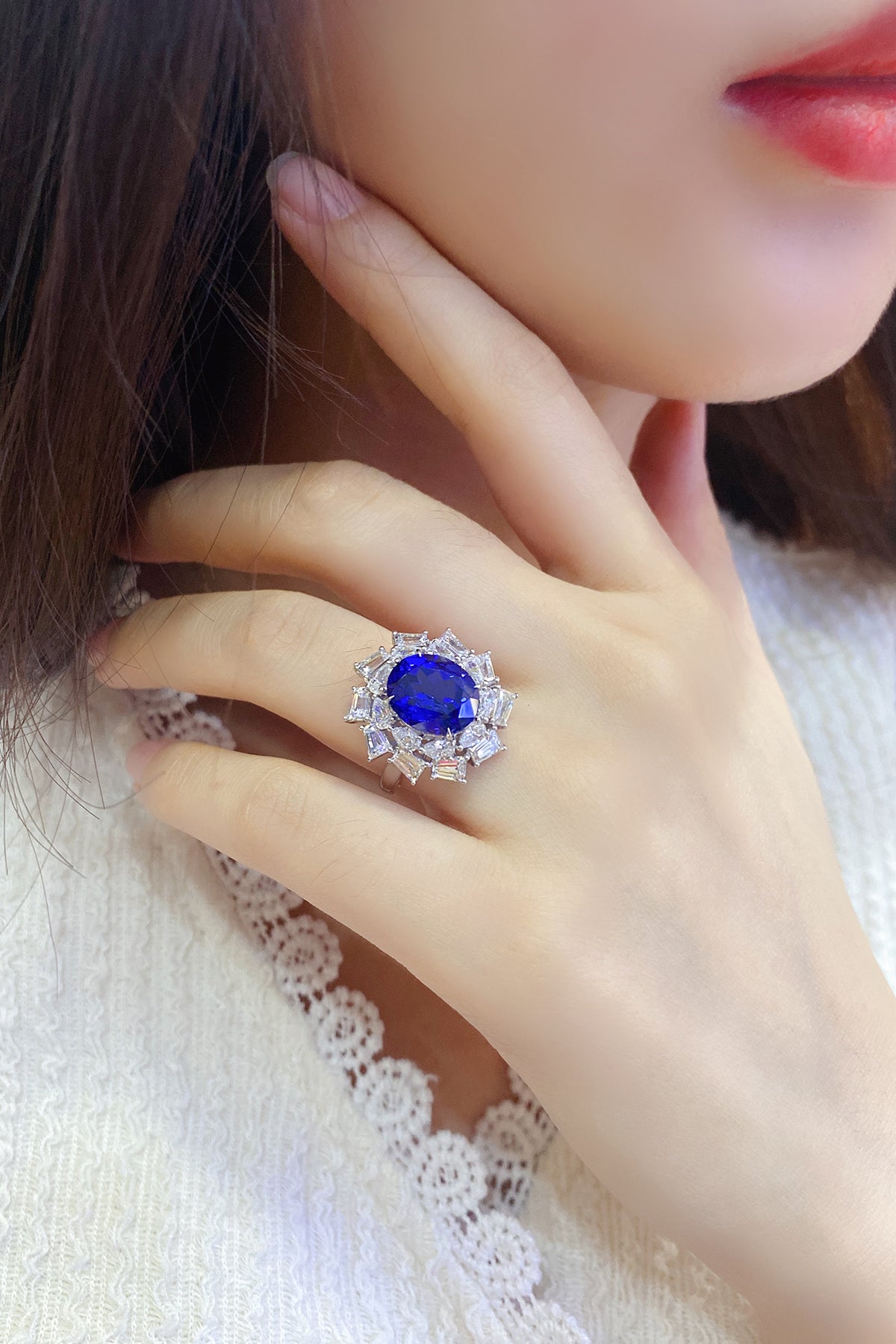 5 CTW Oval Lab Grown Sapphire S925 Ring plated