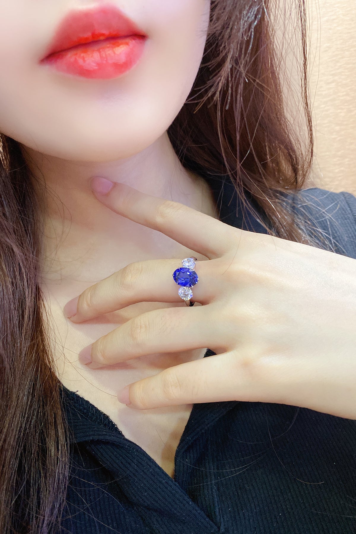 3.5 CTW Oval Lab Grown Sapphire S925 Ring plated
