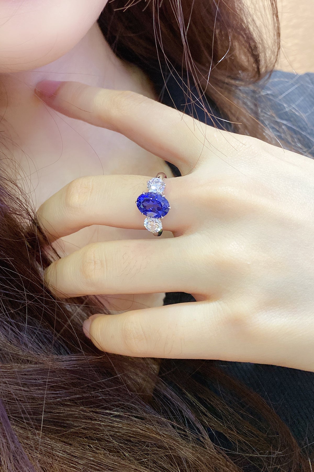 3.5 CTW Oval Lab Grown Sapphire S925 Ring plated