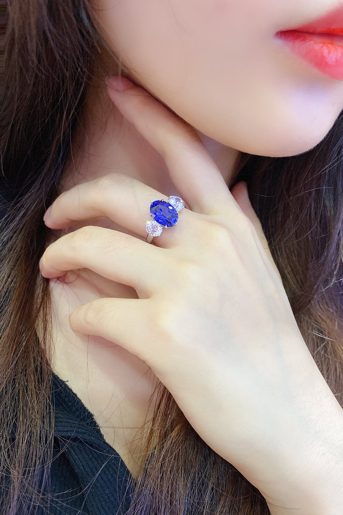 3.5 CTW Oval Lab Grown Sapphire S925 Ring plated