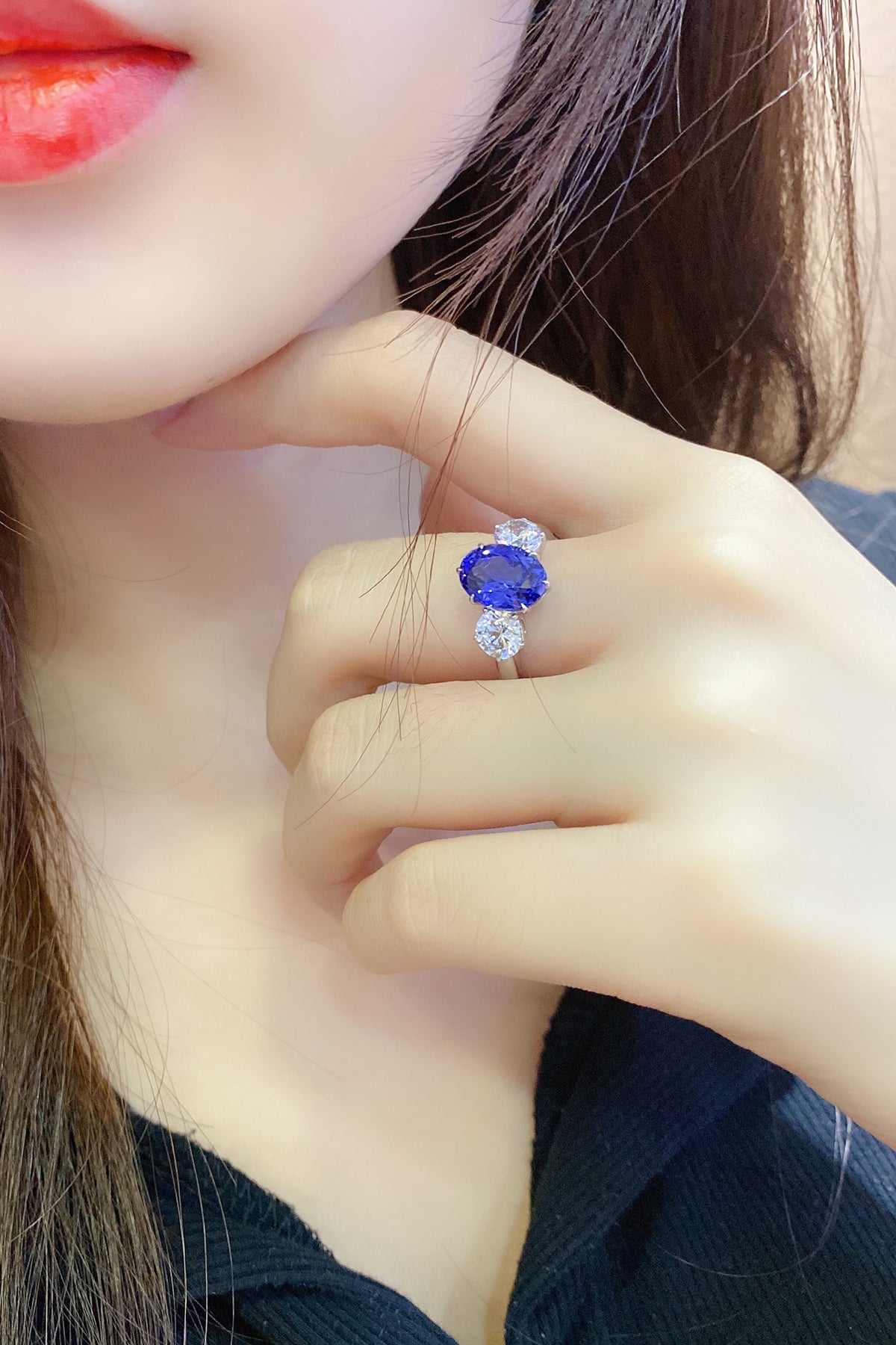 3.5 CTW Oval Lab Grown Sapphire S925 Ring plated