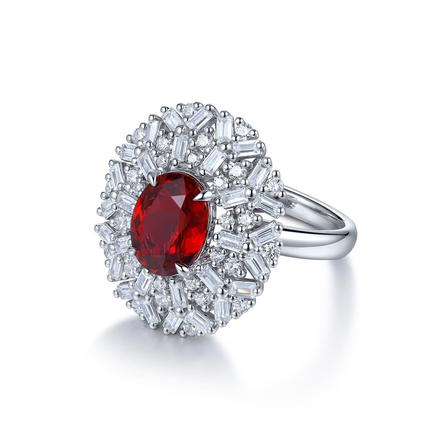 3.6 CTW Oval Lab Grown Ruby S925 Ring plated