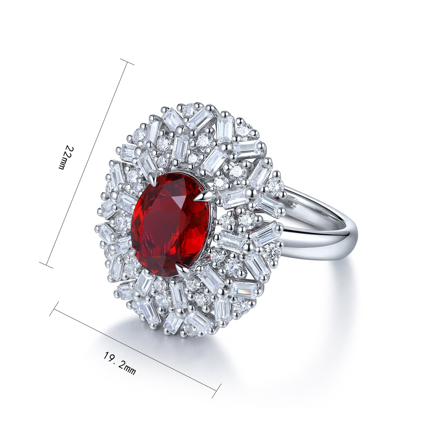 3.6 CTW Oval Lab Grown Ruby S925 Ring plated