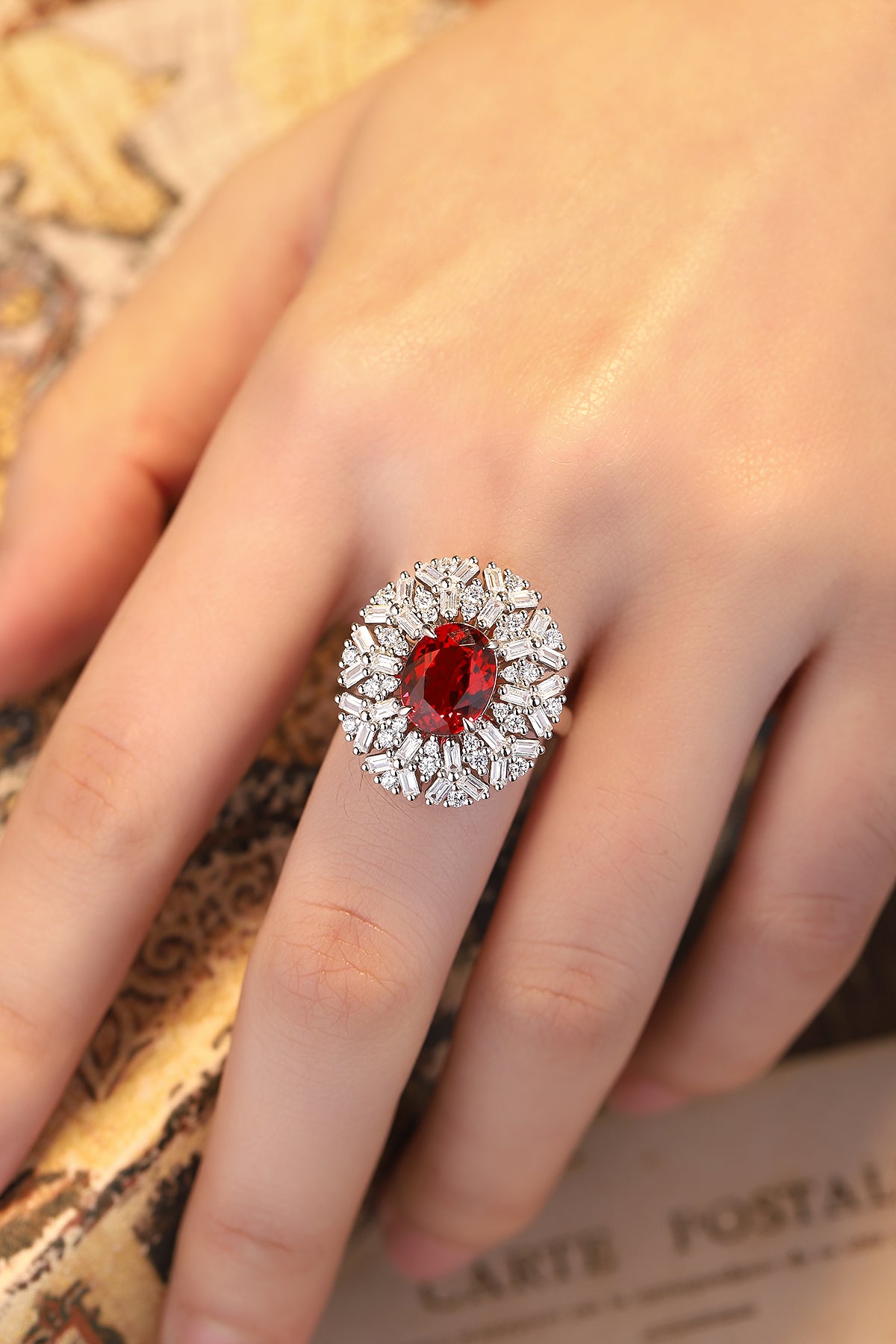 3.6 CTW Oval Lab Grown Ruby S925 Ring plated