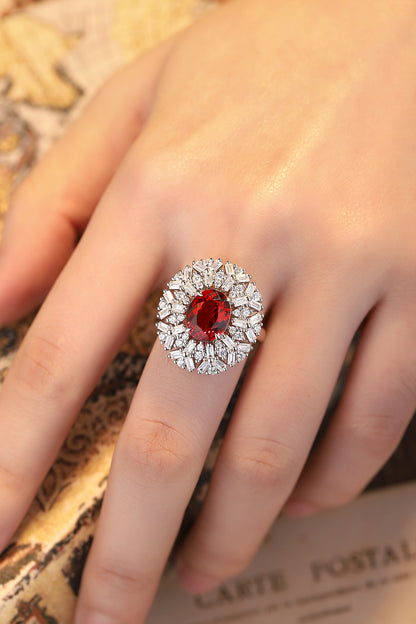 3.6 CTW Oval Lab Grown Ruby S925 Ring plated