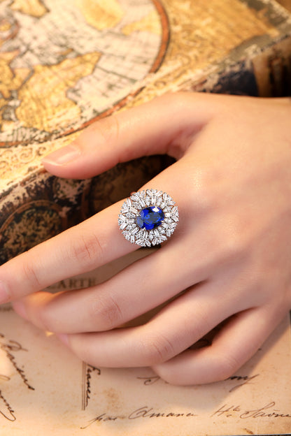 3.5 CTW Oval Lab Grown Sapphire S925 Ring plated