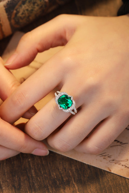 ANSTER JEWELRY 3 CTW Cushion Lab Grown Emerald 18K Gold Ring plated