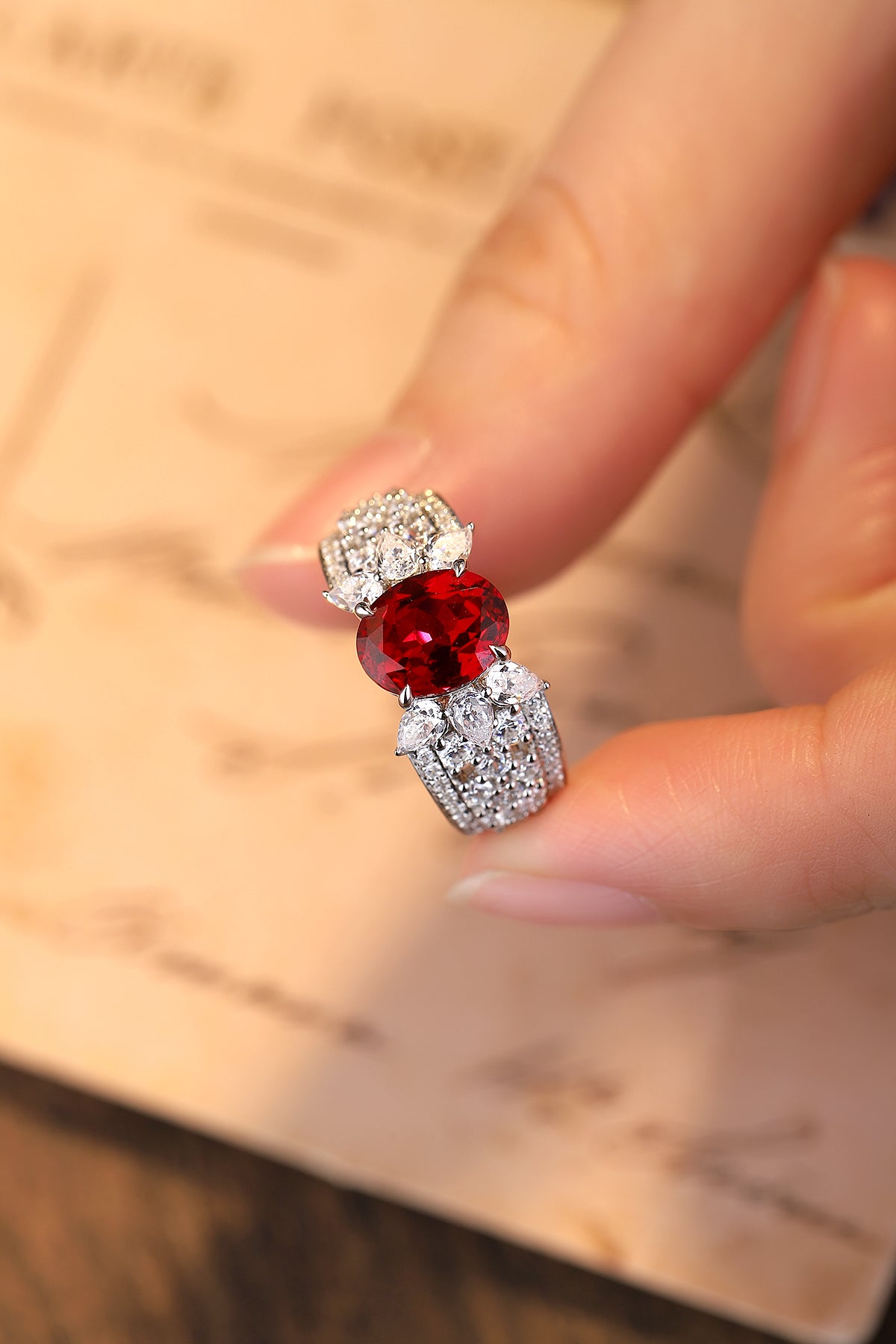 ANSTER JEWELRY 2.5 CTW Oval Lab Grown Ruby S925 Ring plated