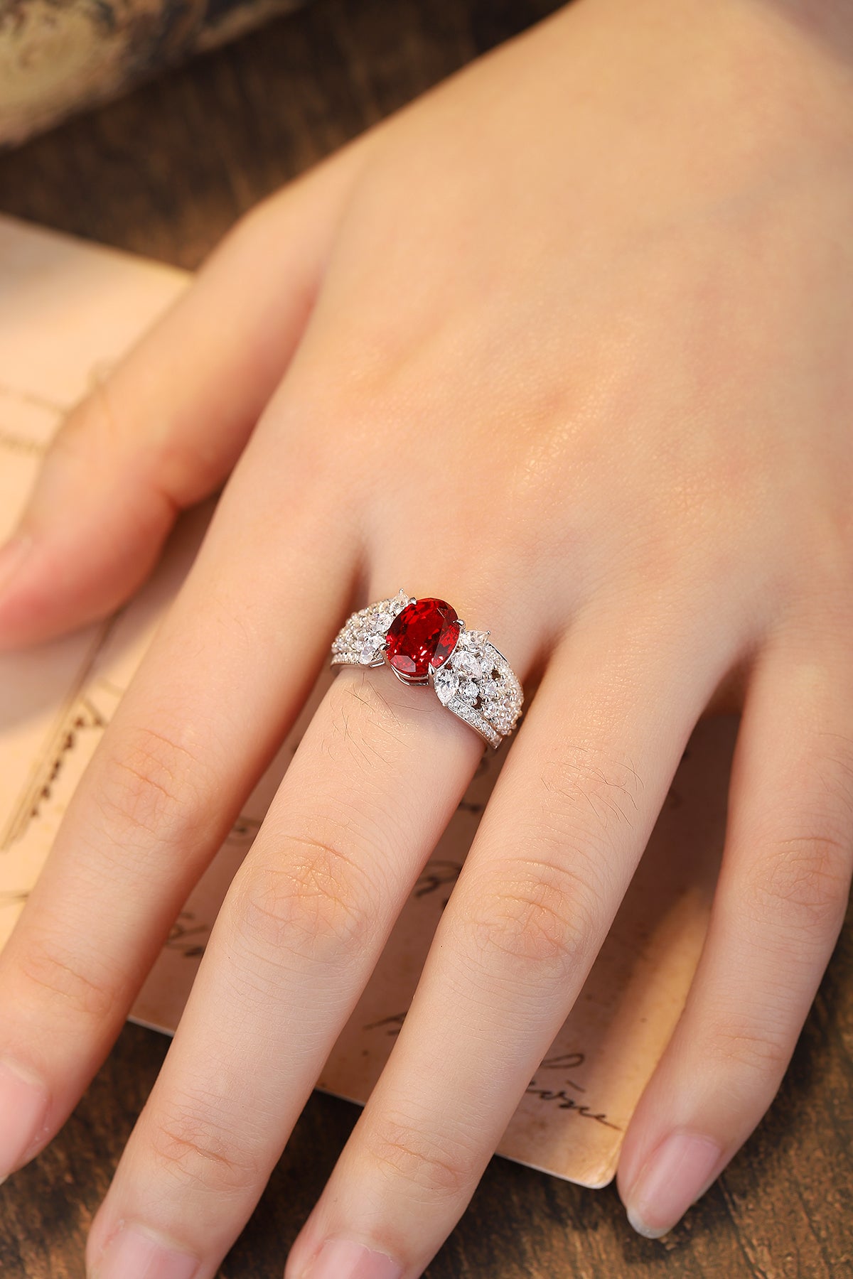 ANSTER JEWELRY 2.5 CTW Oval Lab Grown Ruby S925 Ring plated