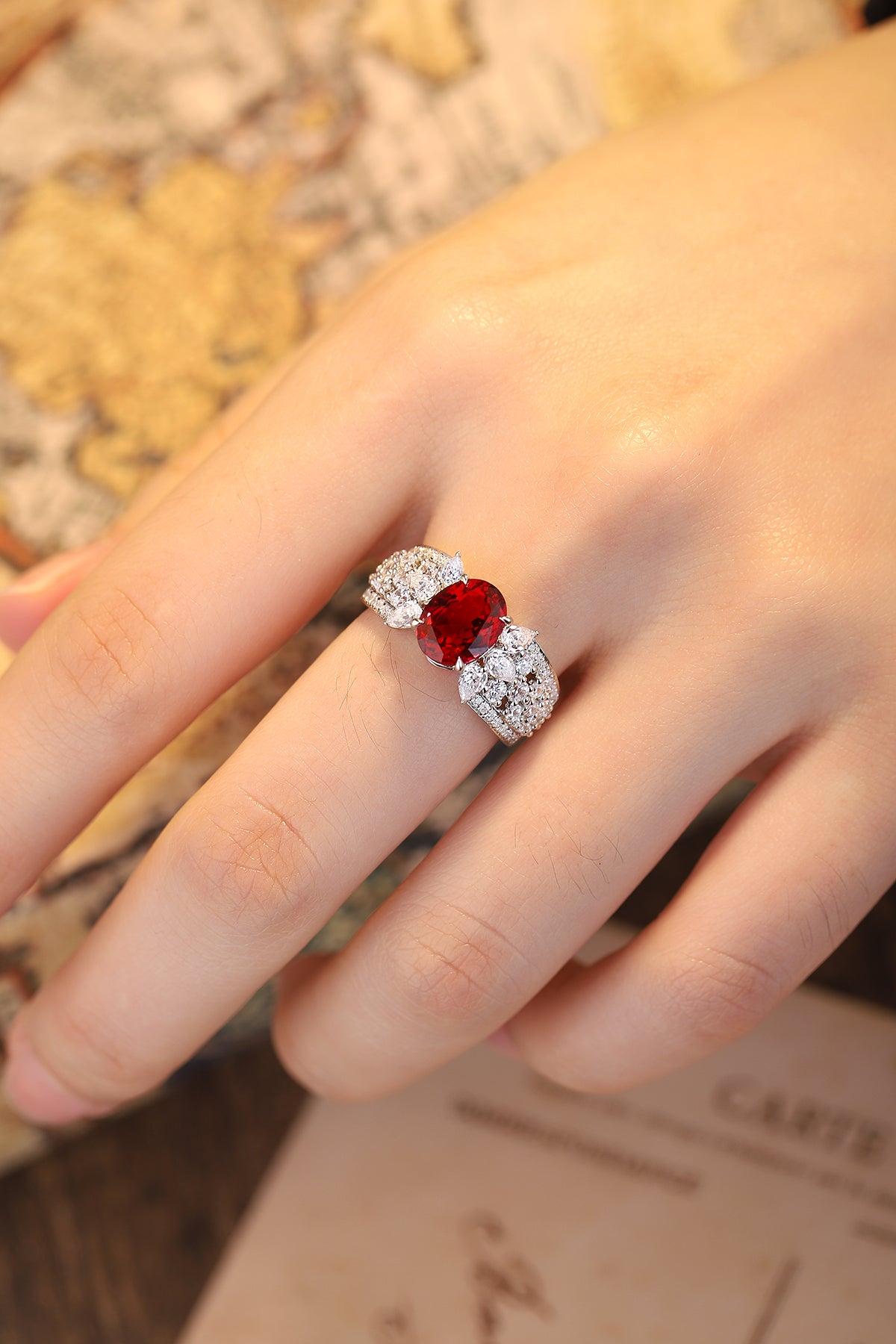 ANSTER JEWELRY 2.5 CTW Oval Lab Grown Ruby S925 Ring plated