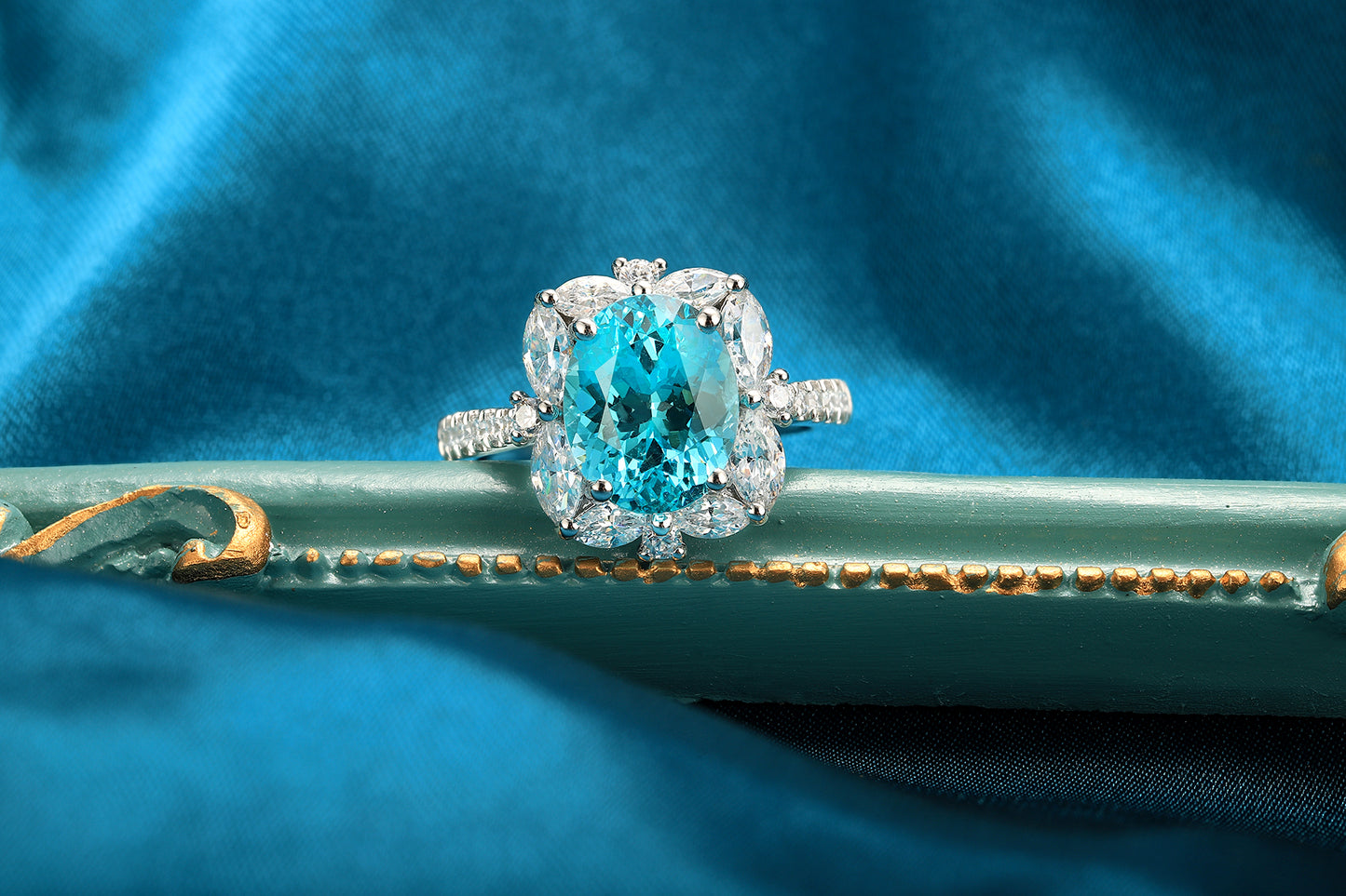 ANSTER JEWELRY 4.6 CTW Oval Lab Grown Paraiba S925 Ring plated
