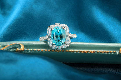 ANSTER JEWELRY 4.6 CTW Oval Lab Grown Paraiba S925 Ring plated
