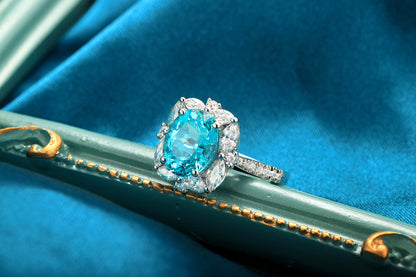 ANSTER JEWELRY 4.6 CTW Oval Lab Grown Paraiba S925 Ring plated