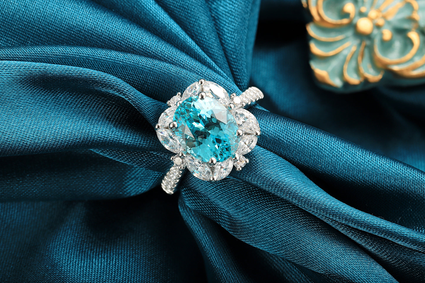 ANSTER JEWELRY 4.6 CTW Oval Lab Grown Paraiba S925 Ring plated